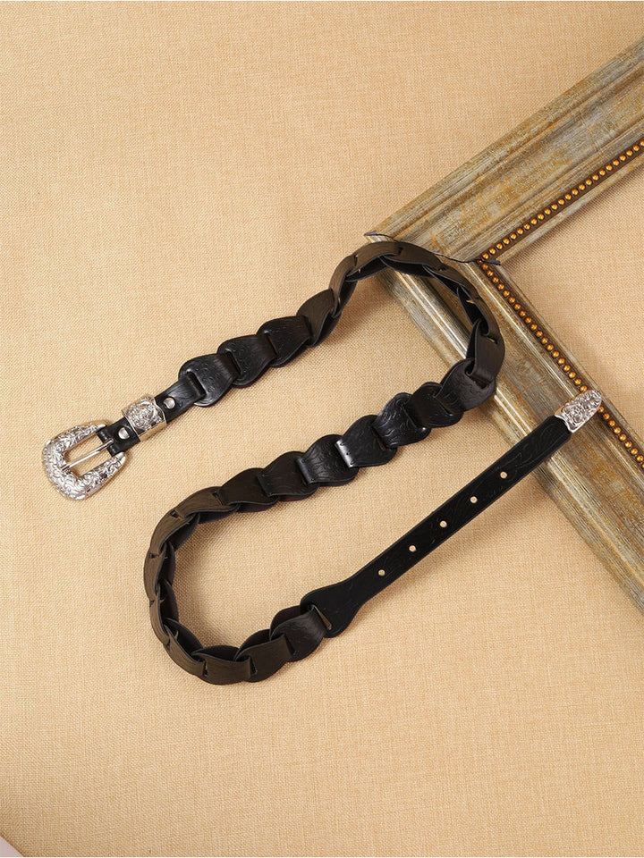 Women's Elegant Western - Style Faux Leather Floral - Embossed Waist Belt MDA1699H5I