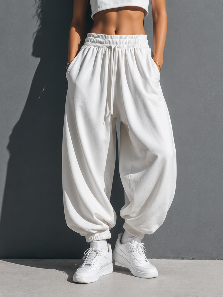 Women's Minimalist Cotton-Blend Activewear Set: Sleeveless Crewneck Crop Top & Loose-Fit Joggers MDZ2930E7ZJW