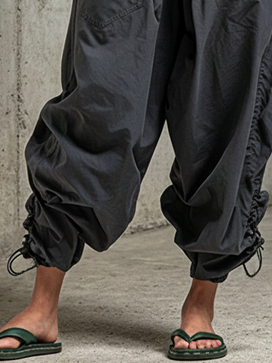 Women's Casual Style Dark Gray Cotton Blend Elastic Waist Drawstring Cargo Pants MDZ2945E5GMJ