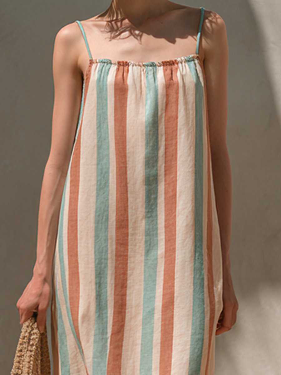 Women’s Minimalist Striped Spaghetti Strap Midi Dress MDZ0277F6ZRK
