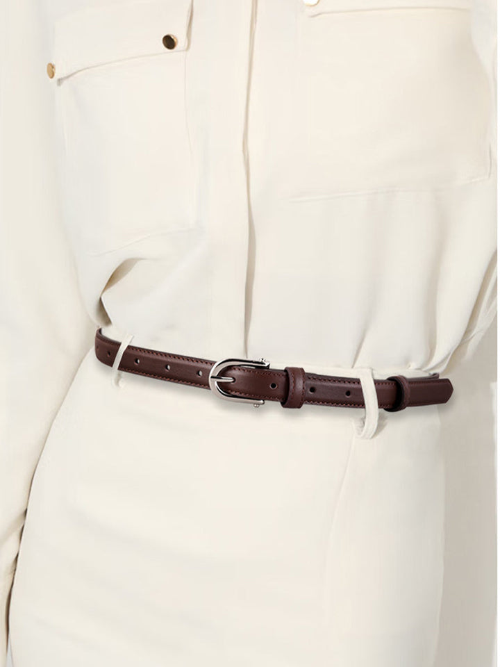 Women's Brown Classic Faux Leather Gold - Buckle Belt MDA0898H6I