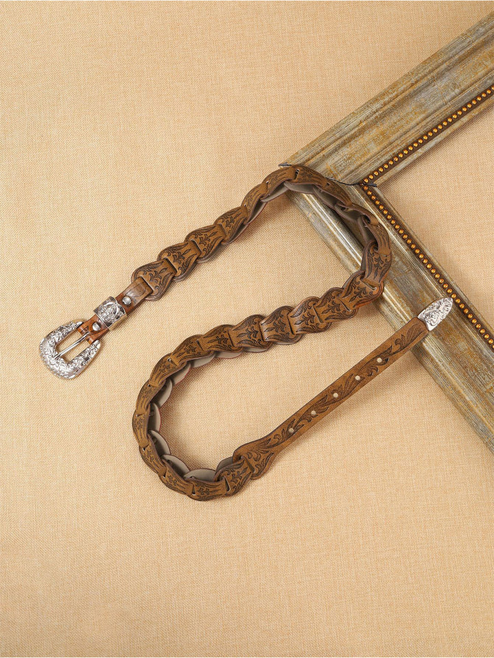 Women's Elegant Western - Style Faux Leather Floral - Embossed Waist Belt MDA1699H5I