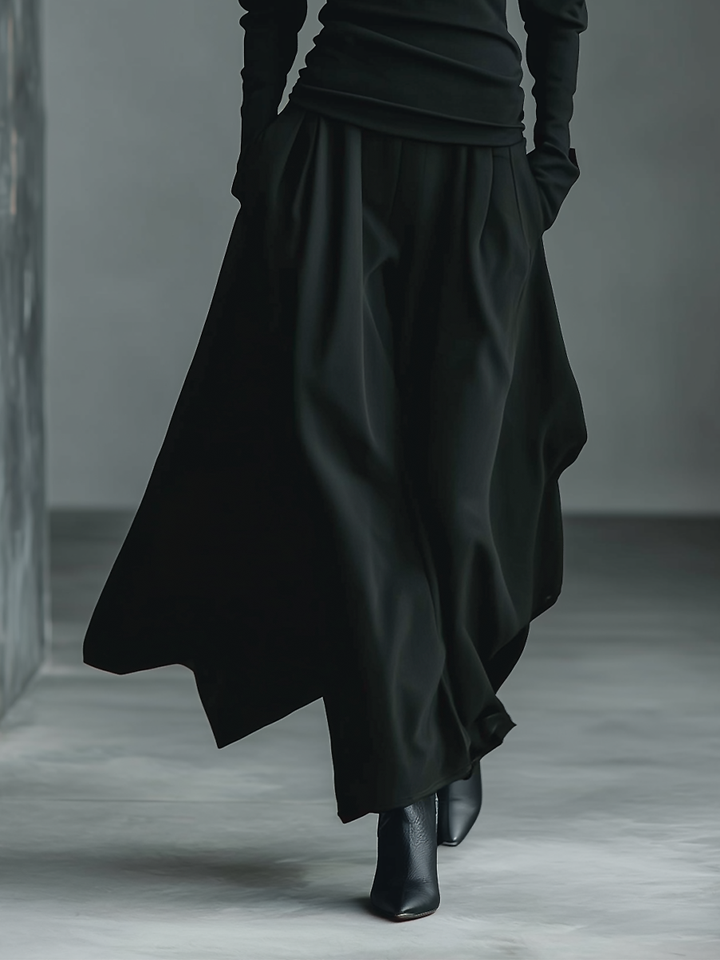 Women's Black Knit Off-Shoulder Fitted Top And Woven Fabric Skirt Set MDA1430K2T