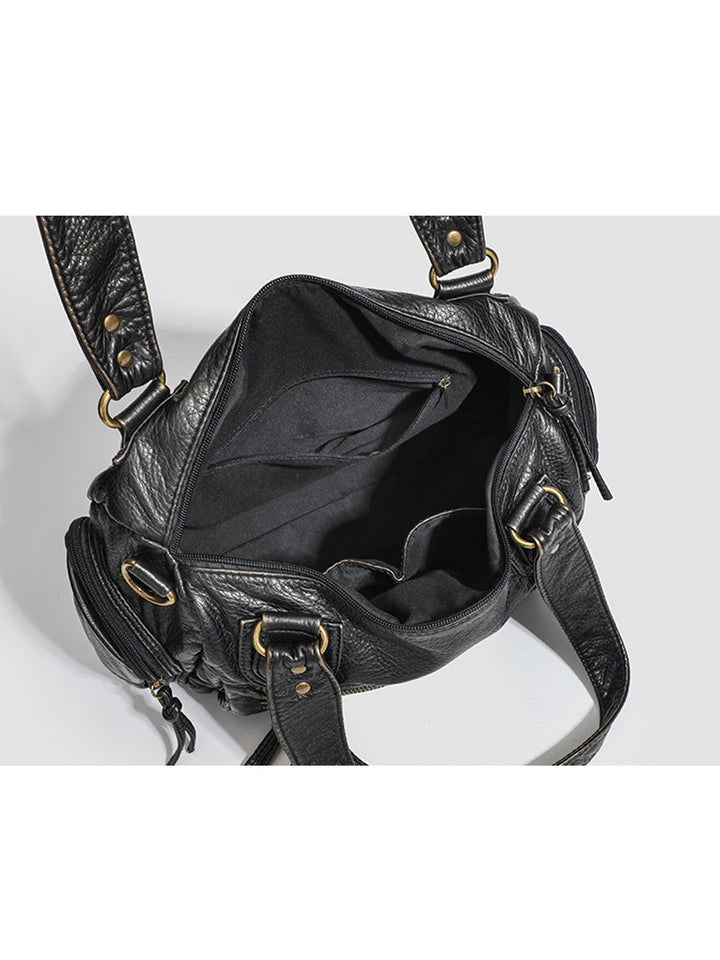 Women's Fashionable Distressed Multi-pocket Leather Handbag MDA0889H1Y