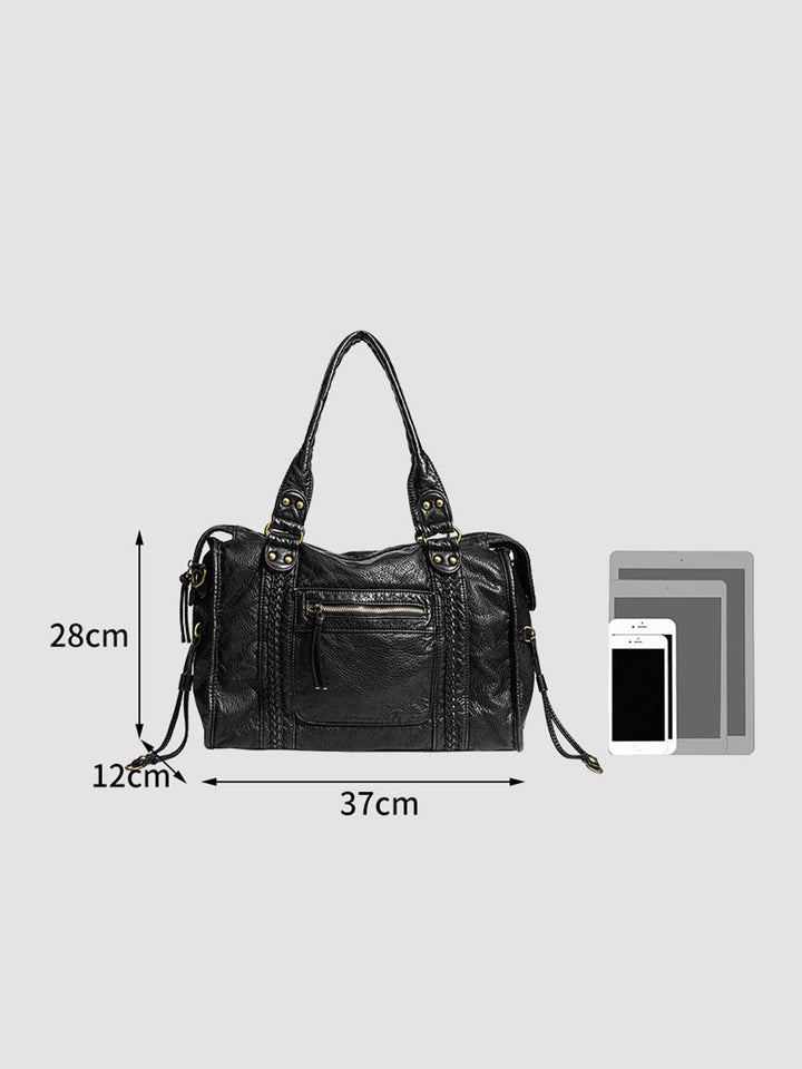 Women's Fashionable Distressed Multi-pocket Leather Handbag MDA0889H1Y